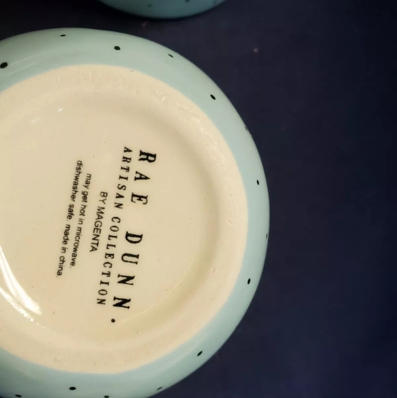 RAE DUNN "Pour" Blue Polka Dot Tall Pitcher w/handle Artisan Collection Magenta - Picture 2 of 2